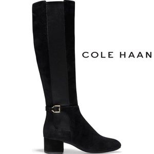 BRAND new COLE HAAN Avani Stretch Black Suede Leather Over Knee